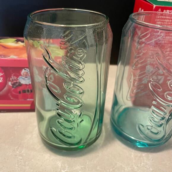 Vintage Coca Cola can shape glasses green Lot of 2 japan McDonalds collaboration - Picture 4 of 9